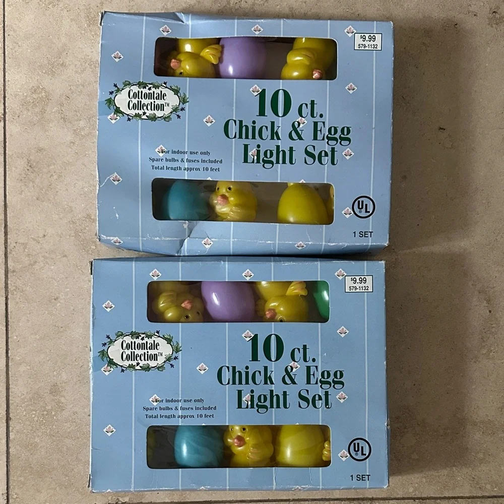 Vintage Chick & Egg Light Set - NWT • Colorful Spring Decor • Set of 2